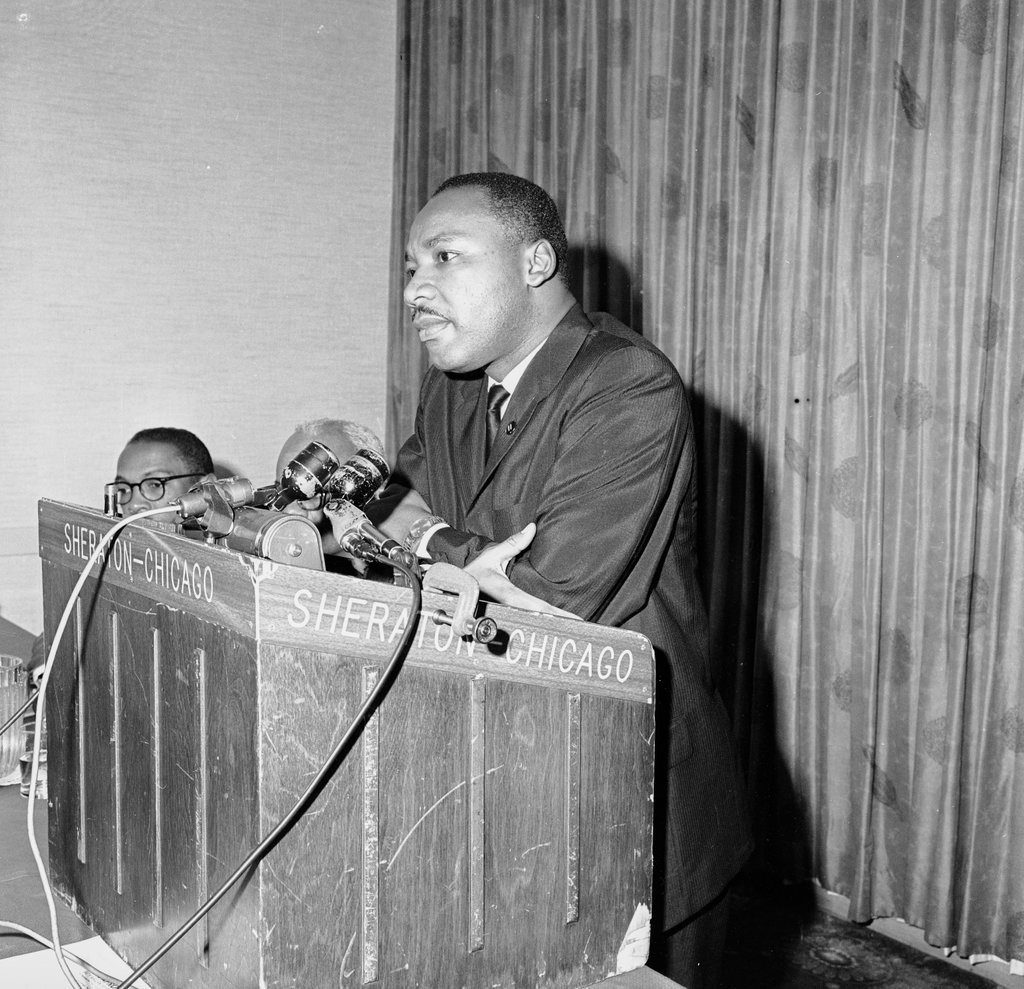 Dr. Martin Luther King Jr. speaking at the National Insurance Association convention - Chicago Sun-Times