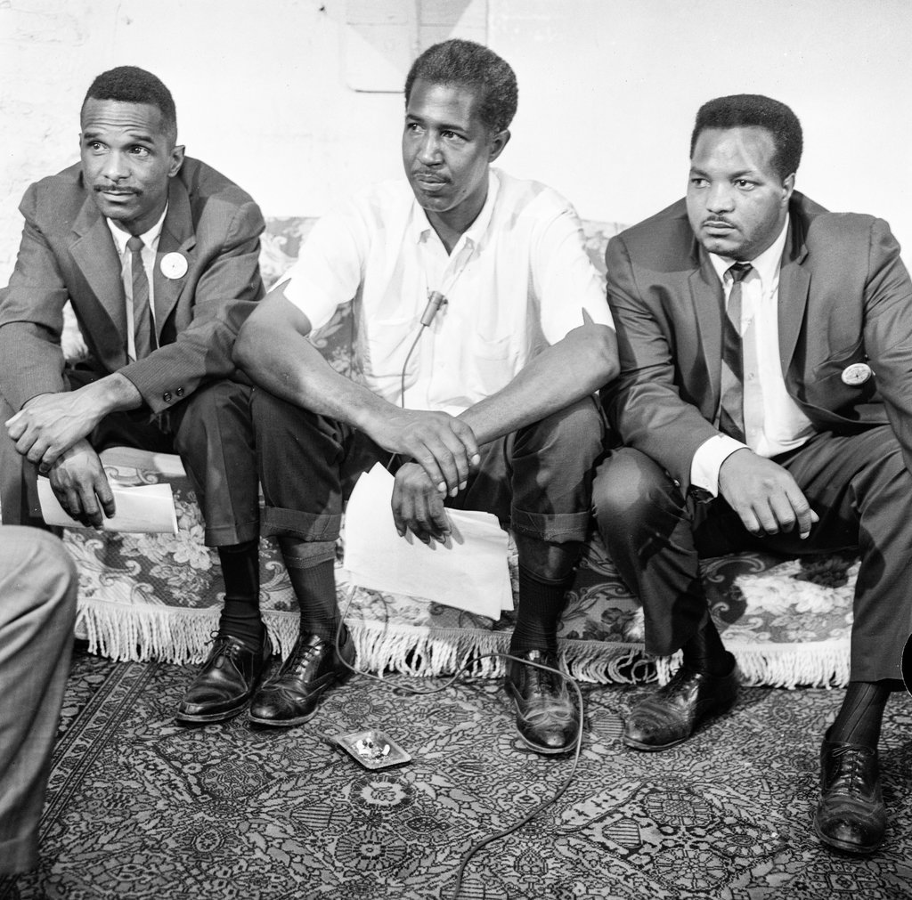 William Robinson, Robert Lucas, and Frank Ditto at press conference prior to Cicero housing march - Chicago Sun-Times