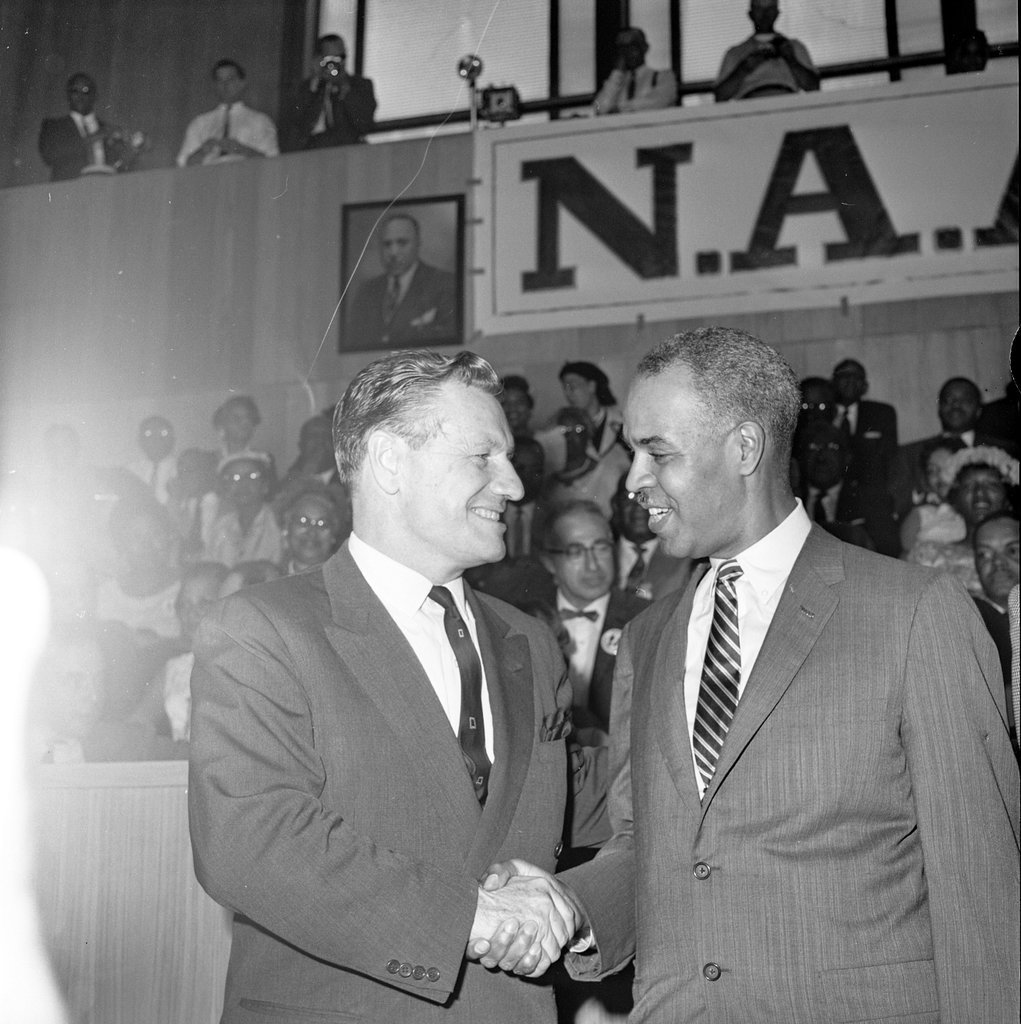 Governor Nelson Rockefeller and Roy Wilkins at NAACP rally - Chicago Sun-Times