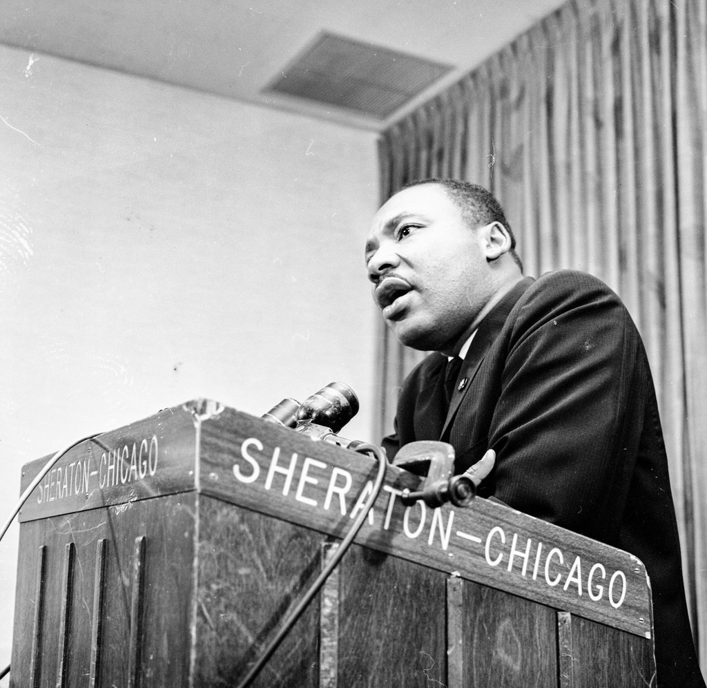 Dr. Martin Luther King Jr. speaking at the National Insurance Association convention - Chicago Sun-Times