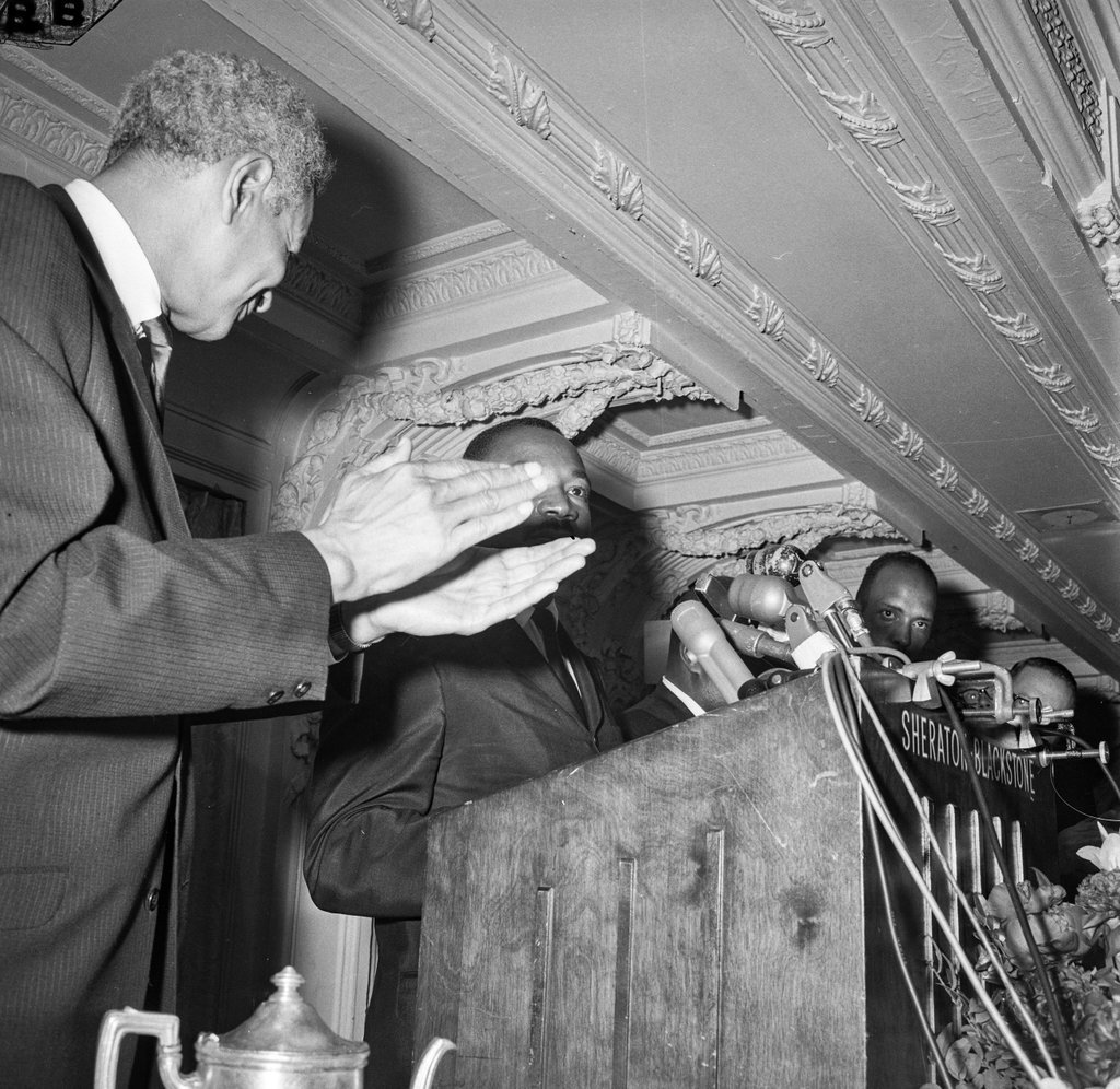 Dr. Martin Luther King Jr. speaking at the Sheraton-Blackstone Hotel - Chicago Sun-Times