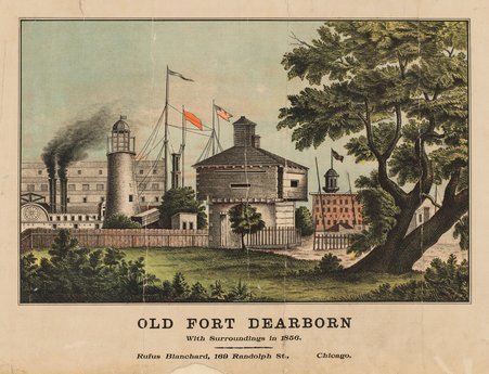 Lithograph depicting Fort Dearborn and surrounding area in 1856. - Blanchard, Rufus