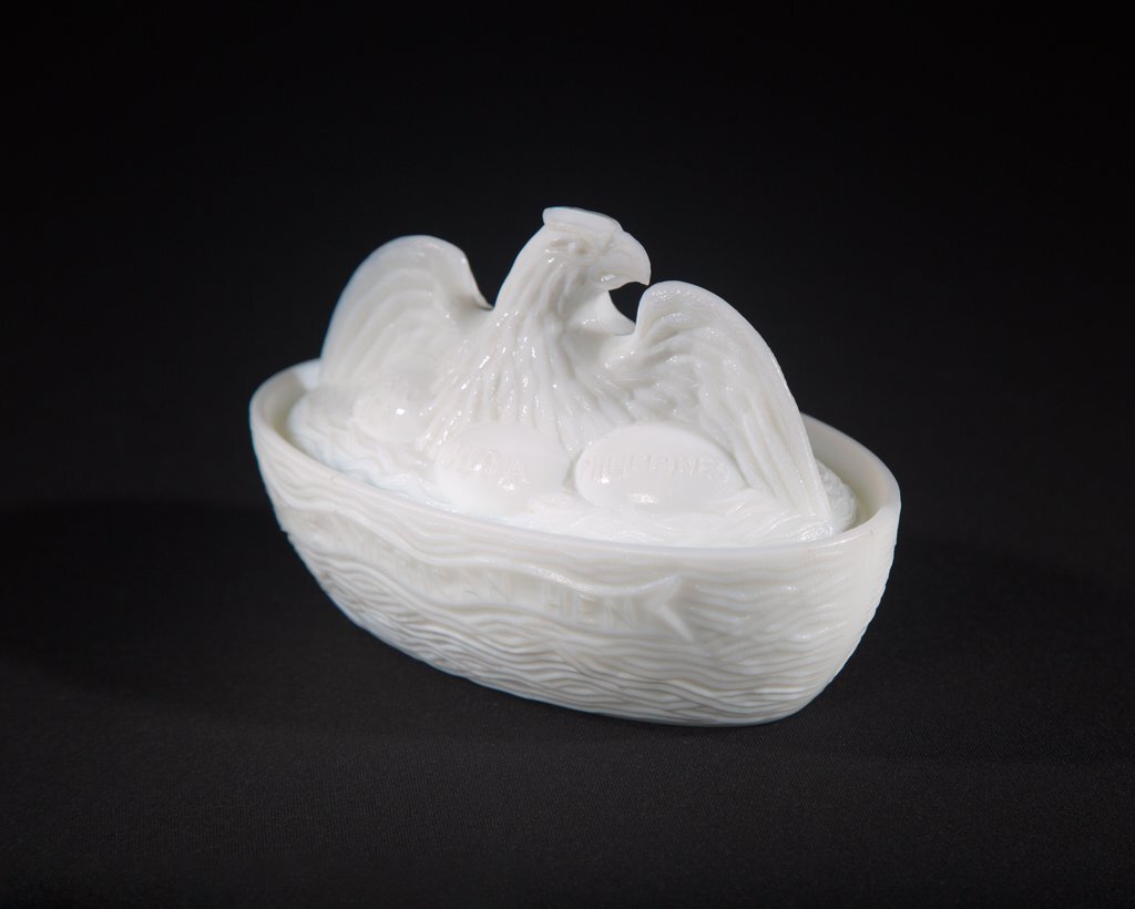 The American Hen milk glass dish - Westmoreland Specialty Co., 1889-1984