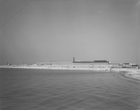 Aerial views of construction and completed Jardine Water Filtration Plant - Hedrich-Blessing