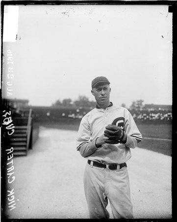 Chicago Cubs baseball player Nick Carter standing on the field at Weeghman Park - Chicago Daily News, Inc.