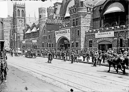 The Chicago Coliseum exterior during the 1904 Republican National Convention - Chicago Daily News, Inc.