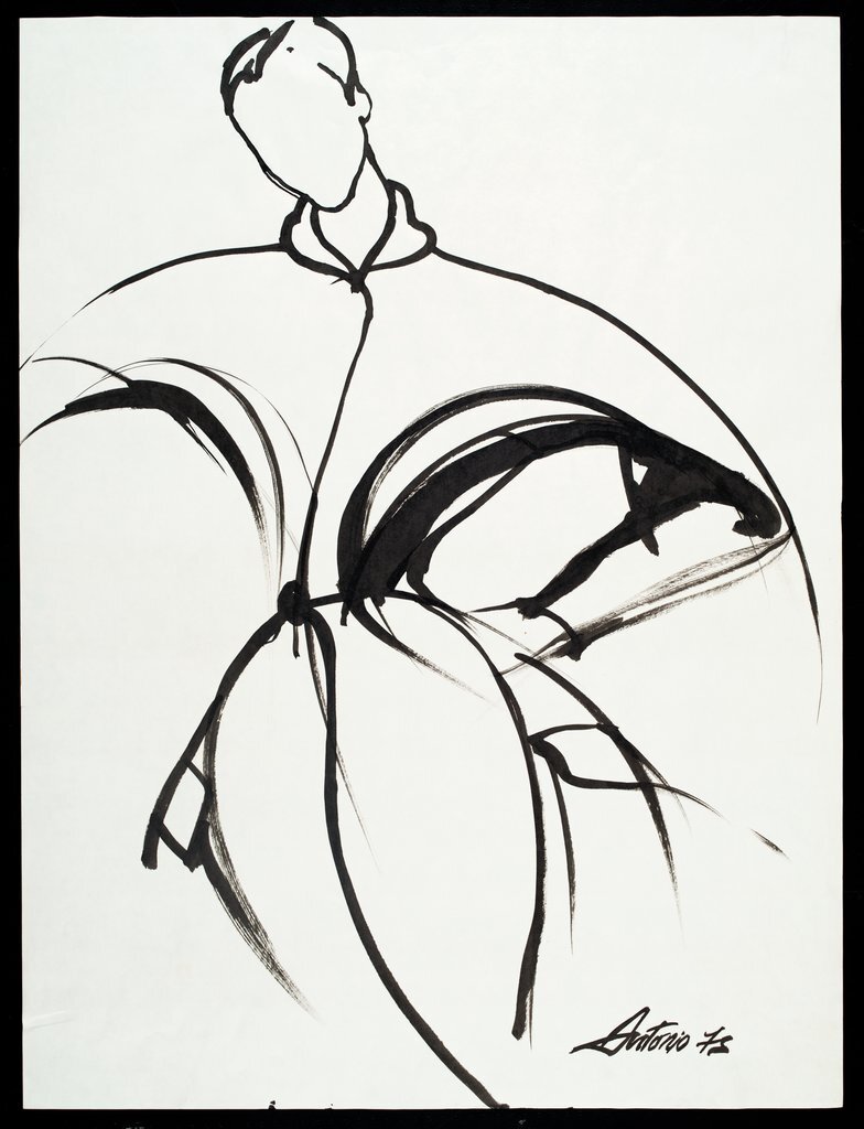 Dress with long dolman sleeves and billowing skirt - Lopez, Antonio, 1943-1987