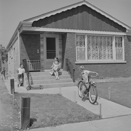 Children outside of residence at 3412-3420 South Carpenter Street - Mead, Mildred