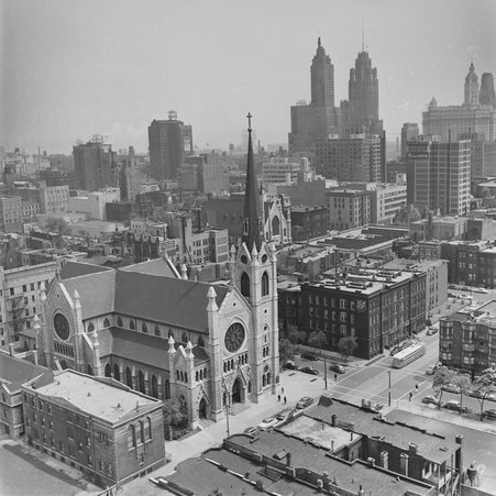 Aerial view from Lawson YMCA building - Mead, Mildred