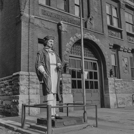 Christopher Columbus statue honoring the Cold Storage Building fire victims - Mead, Mildred