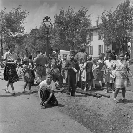 People gathered at 66th Street and Perry Avenue in Englewood - Mead, Mildred