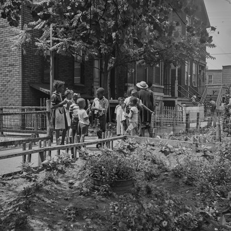 Children outside of 147- 149 West 45th Street in Fuller Park - Mead, Mildred
