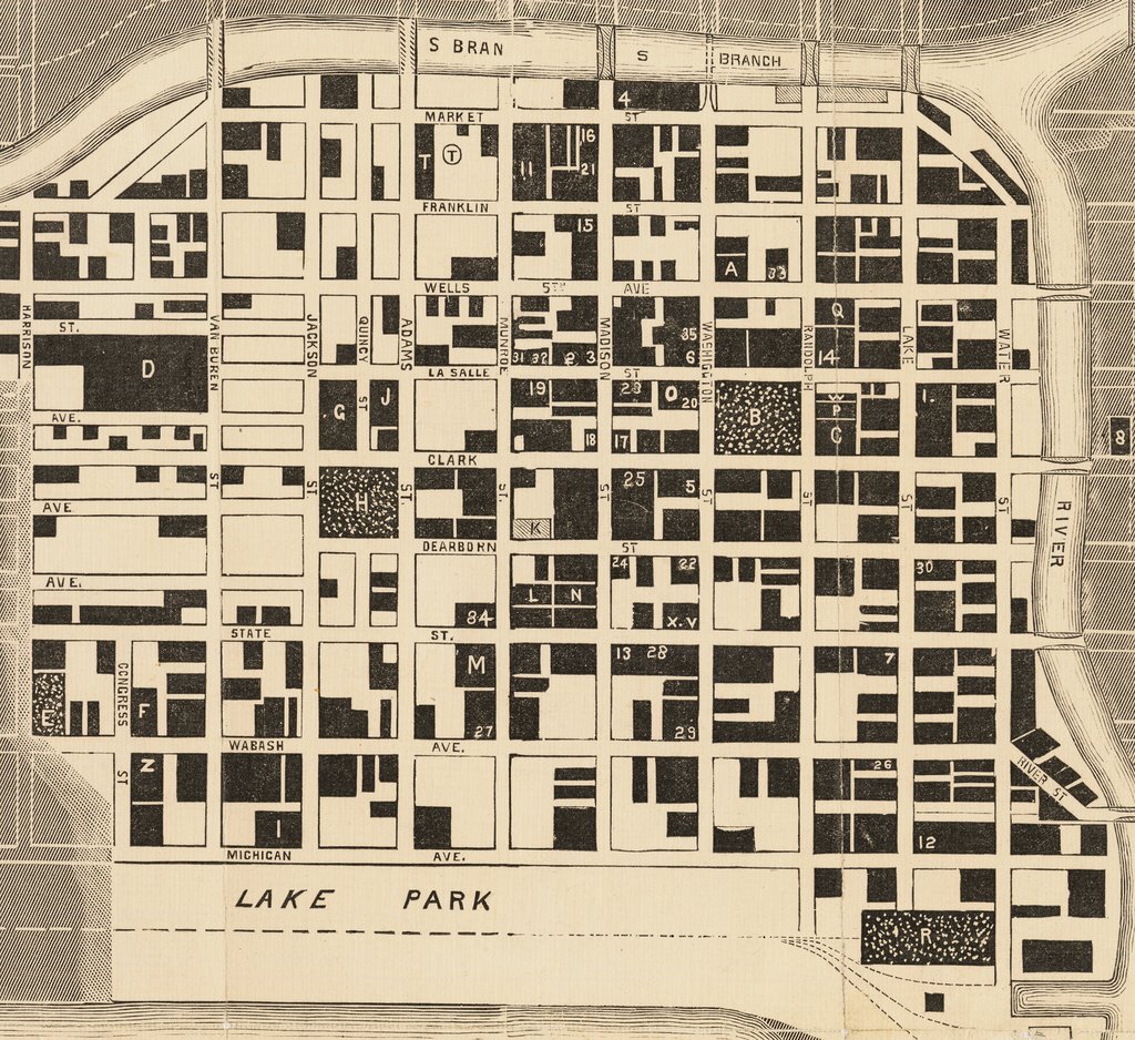 Map of rebuilt downtown Chicago after Chicago Fire of 1871 - Unknown