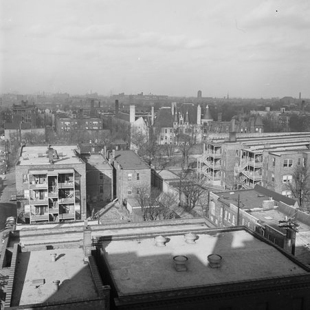 Aerial view at East 50th Street and South Cottage Grove Avenue in Hyde Park - Mead, Mildred