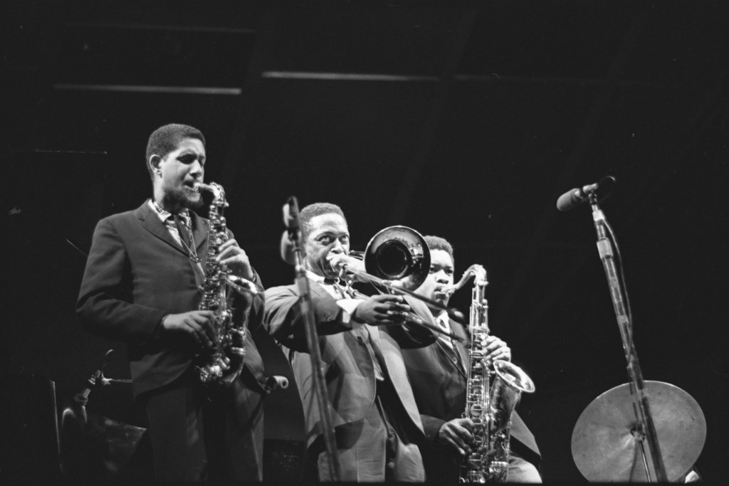 Gary Bartz, Curtis Fuller, and Frank Mitchell with Art Blakey's Jazz Messengers at the Down Beat Jazz Festival - Flerlage, Raeburn, 1915-2002