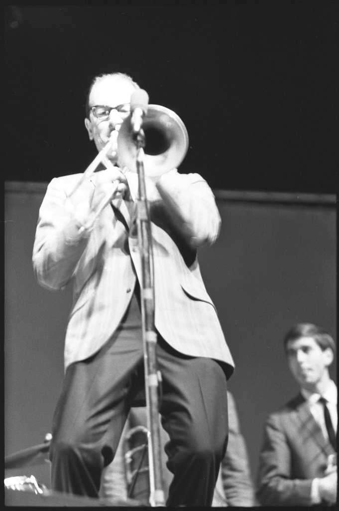 Trombonist, likely part of Woody Herman's Band, at the Down Beat Jazz Festival - Flerlage, Raeburn, 1915-2002