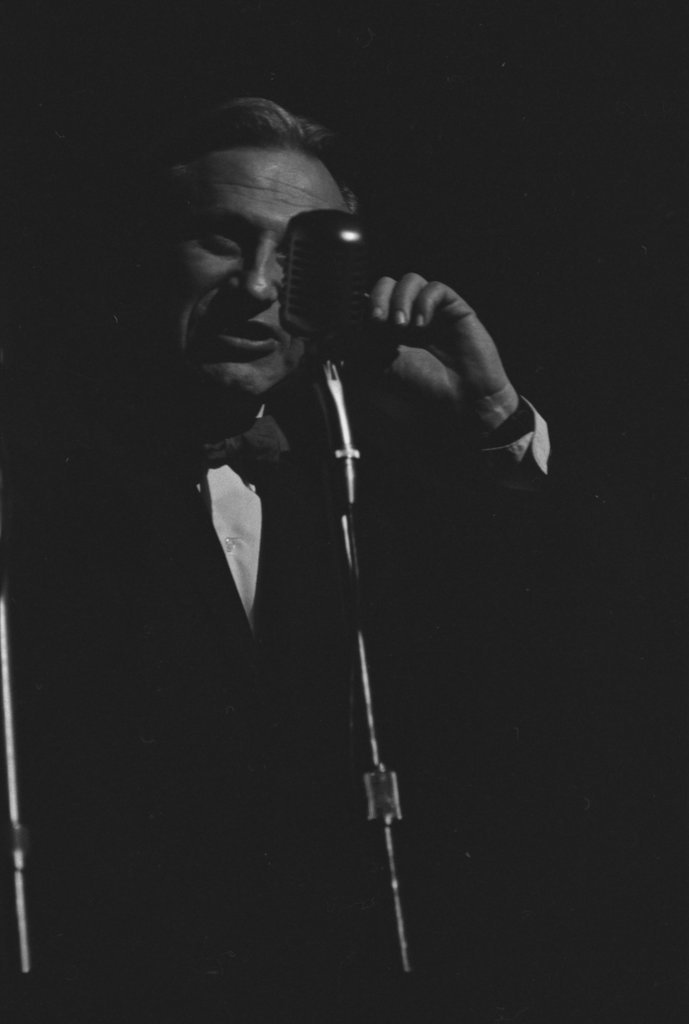 Studs Terkel on stage at the Fourth Annual University of Chicago Folk Festival - Flerlage, Raeburn, 1915-2002