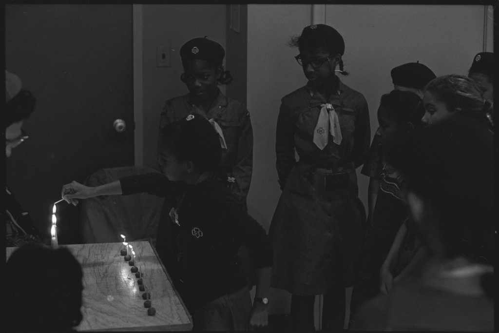 Linda Flerlage and others during Girl Scout meeting - Flerlage, Raeburn, 1915-2002