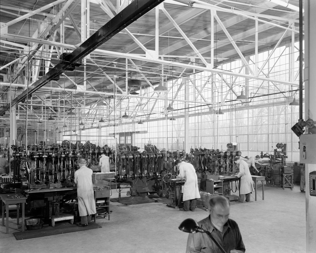 Interior view of factory, Toledo Scale plant - Hedrich-Blessing
