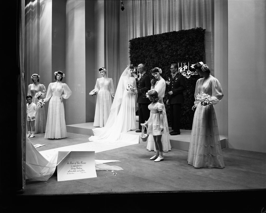 Wedding and bridal window display at Marshall Field & Company - Hedrich-Blessing