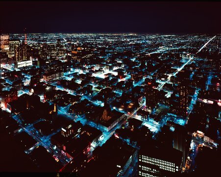 Bird's-eye view of the Chicago grid at night - Hedrich-Blessing