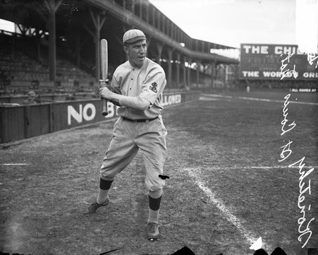 Baseball player Konetchy, Cardinals, standing a batting on the field at West Side Grounds - Chicago Daily News, Inc.