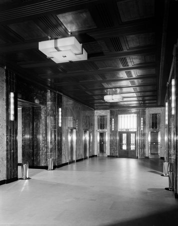 Interior view of elevator corridor, Racine County Courthouse - Hedrich-Blessing