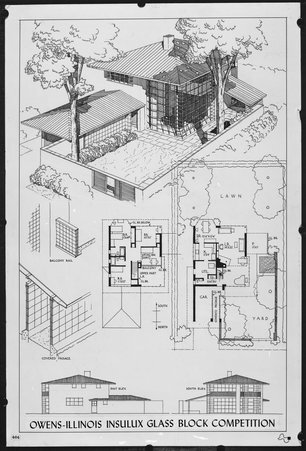 Architectural drawing submitted to Owens-Illinois Insulux Glass Block Competition - Hedrich-Blessing