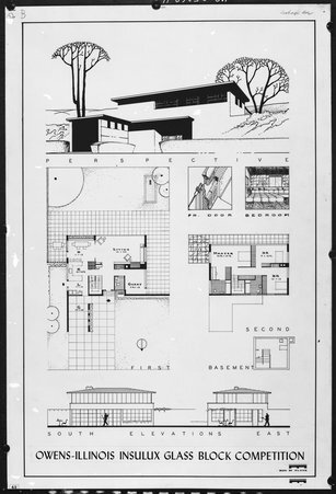 Architectural drawing submitted to Owens-Illinois Insulux Glass Block Competition - Hedrich-Blessing