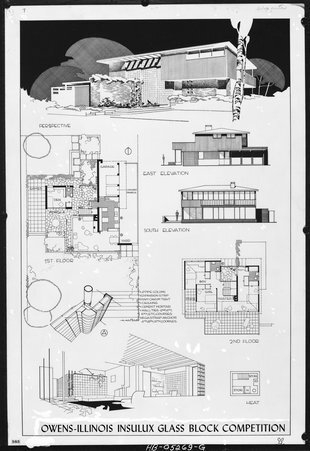 Architectural drawing submitted to Owens-Illinois Insulux Glass Block Competition - Hedrich-Blessing
