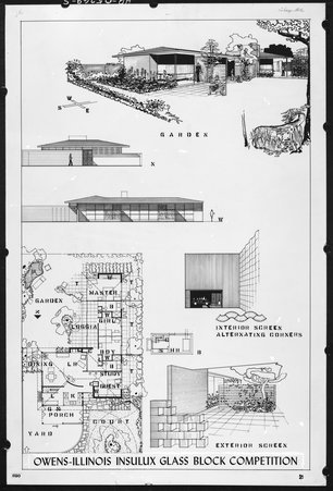 Architectural drawing submitted to Owens-Illinois Insulux Glass Block Competition - Hedrich-Blessing
