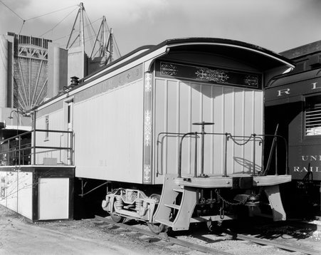 Closer view of train car, Chicago, Burlington & Quincy exhibit, Century of Progress International Exposition - Hedrich-Blessing