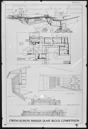 Architectural drawing submitted to Owens-Illinois Insulux Glass Block Competition - Hedrich-Blessing