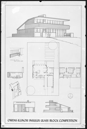Architectural drawing submitted to Owens-Illinois Insulux Glass Block Competition - Hedrich-Blessing