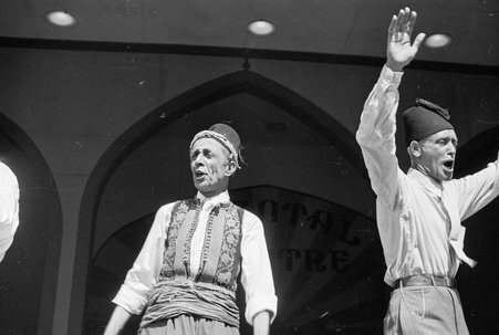 Two performers stand on the stage at the Oriental Theatre in the Oriental Village at Century of Progress - Cook, O. L.