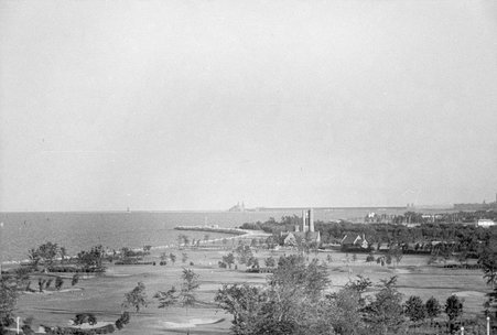 Graf Zeppelin flying above Chicago at Century of Progress - Cook, O. L.