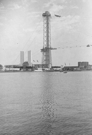 The Lagoon, States Group, Observation Tower, Sky Ride, Goodyear Blimp, and Electrical Group at Century of Progress - Cook, O. L.