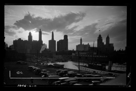 Skyline silhouette from Illinois Naval Reserve Armory, Chicago, Illinois - Childs, Charles R., 1875-1960