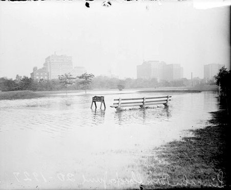 Flood waters covering the grounds of the Lincoln Park Golf Course - Chicago Daily News, Inc.