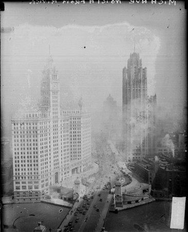 Elevated view of automobiles driving down Michigan Avenue, looking north from the Chicago River - Chicago Daily News, Inc.