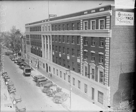 Lincoln-Belmont YMCA viewed at an angle, light exposure - Chicago Daily News, Inc.