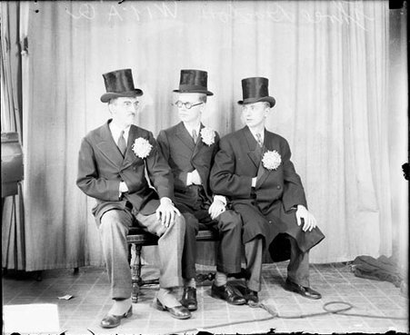 Mrs. Rudolph and Sherman Pratt at WMAQ in the Three Doctors skit - Chicago Daily News, Inc.