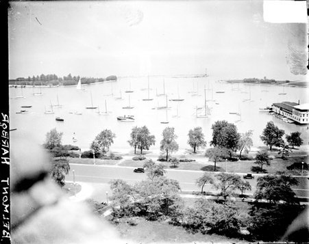 Sailboats sitting in Belmont Harbor, dark exposure - Chicago Daily News, Inc.
