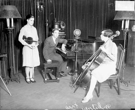 Whitney Trio in a studio at the Chicago Chicago Daily News radio station WMAQ building, light exposure - Chicago Daily News, Inc.
