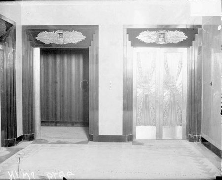 Two sets of elevator doors in the new Chicago Daily News building - Chicago Daily News, Inc.