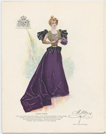 Fashion illustration titled Court Gown by M. A. Vogels (The Hague), published in Coming Styles Designed by the Great Costumers of Europe - Vogels, M. A.