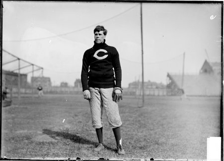 Baseball player, Chester Ellsworth, University of Chicago, standing on Marshall Field - Chicago Daily News, Inc.