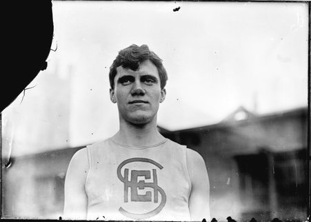 Athlete, Briggs, Englewood High School, standing at Marshall Field - Chicago Daily News, Inc.