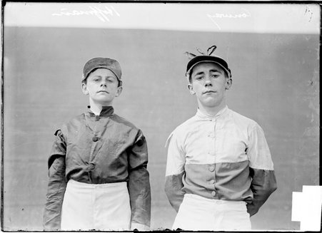 Jockeys, Conway and Hoffman, facing the camera, Worth Race Track - Chicago Daily News, Inc.