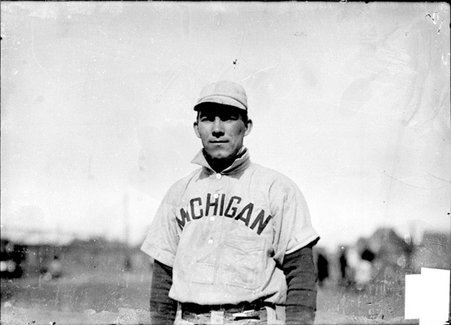 Baseball player, E. M. Carruthers, University of Michigan, facing the camera, outdoors - Chicago Daily News, Inc.